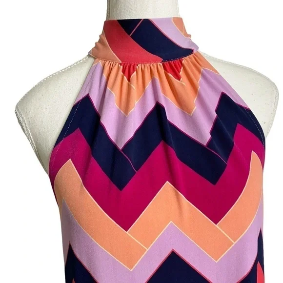 Trina Turk Colorful Geometric Pattern Sleeveless High Neck Craving Midi Dress - Picture 4 of 16